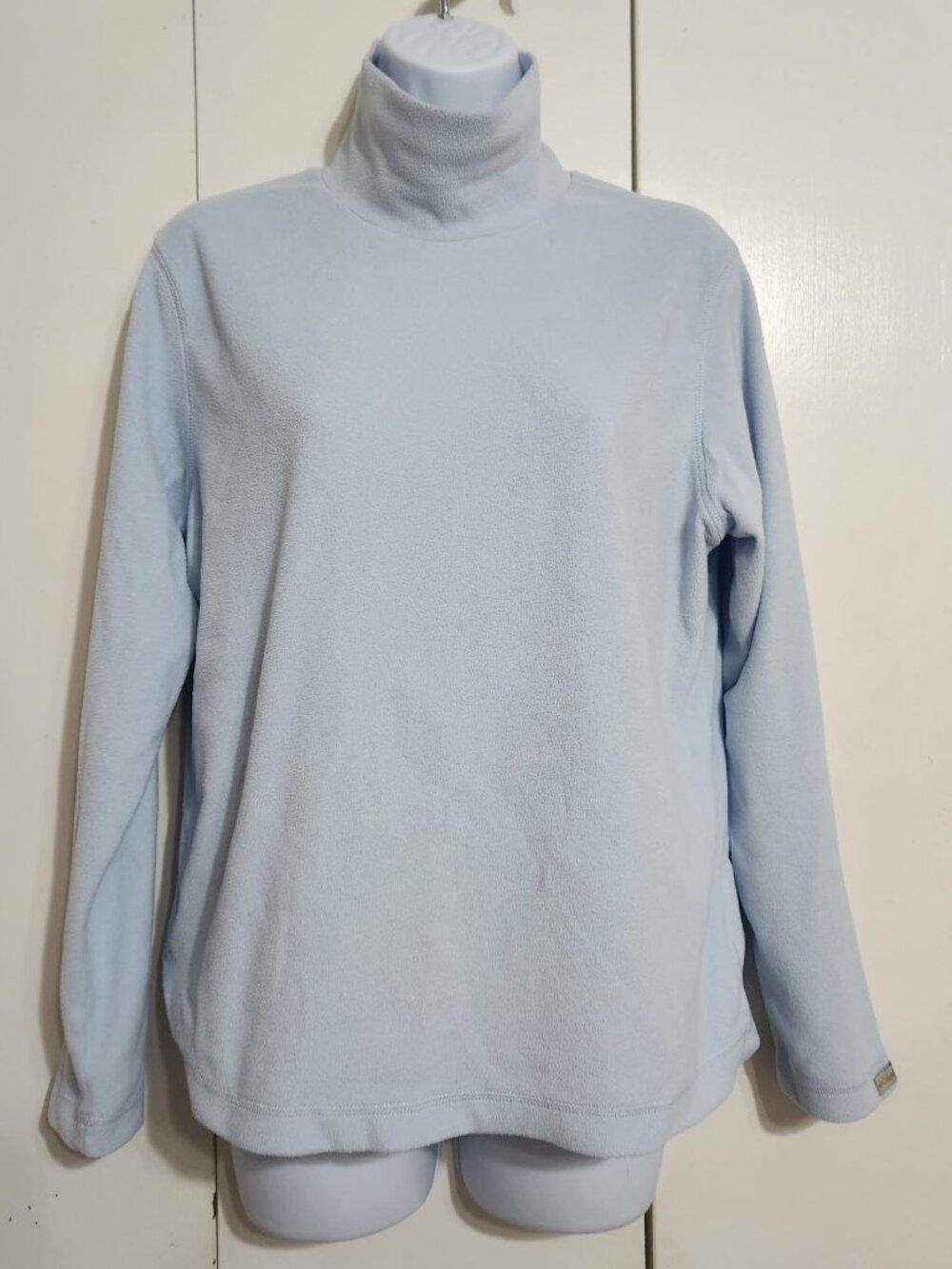 VTG Y2K Columbia Fleece Turtleneck Pullover Sweater Women L Light Blue AL6127